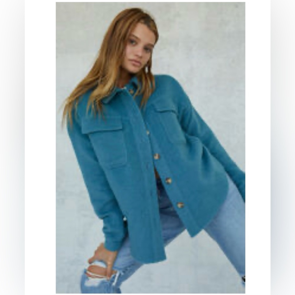 LA Hearts Oversized Teal Shacket